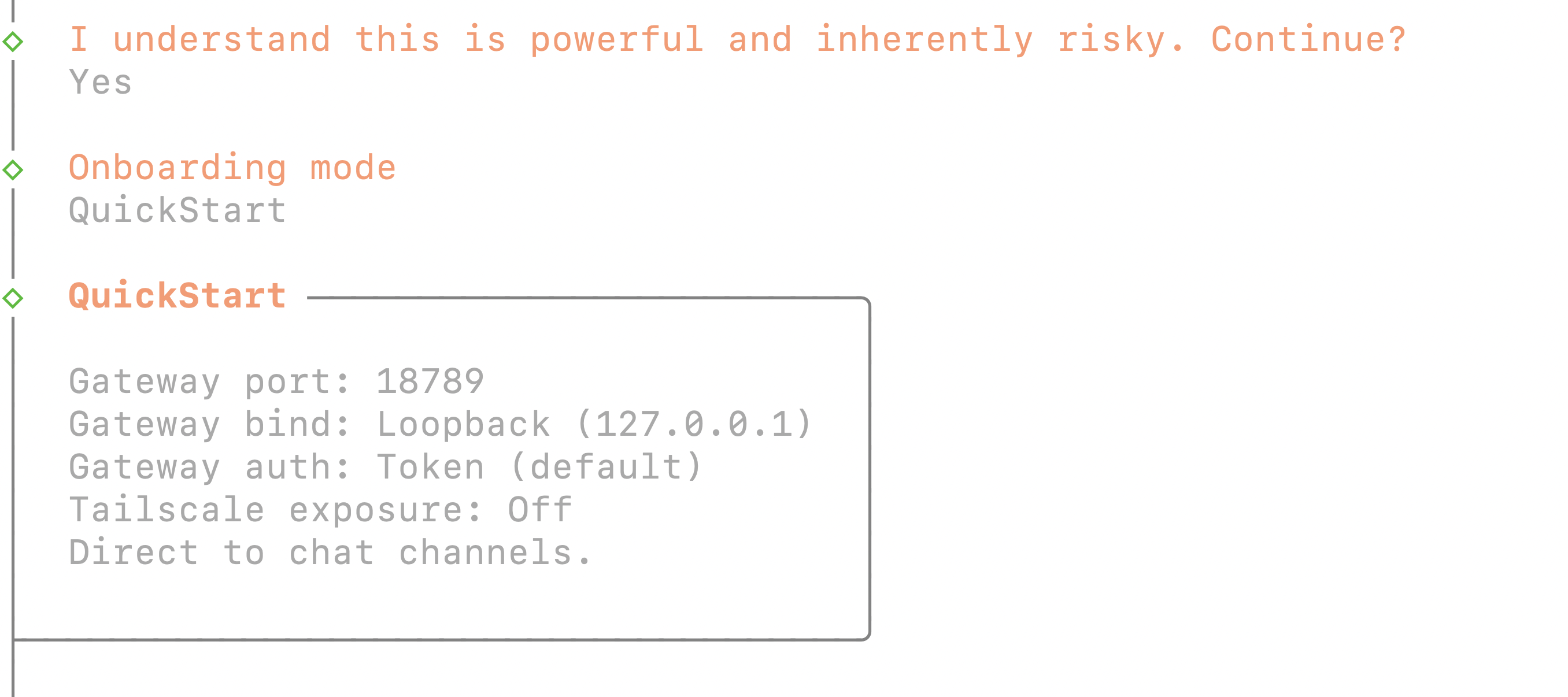 OpenClaw onboarding wizard in de terminal